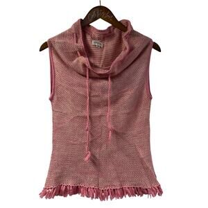 Cozzi Cowl Neck Fringe Trim Pink Knit Sleeveless Sweater Medium Vintage